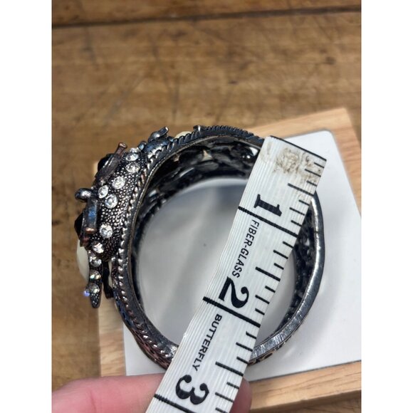 Vintage Silver-Tone Owl Cuff Bracelet With Rhinestones & Ivory Accents - Stateme - Picture 6 of 13